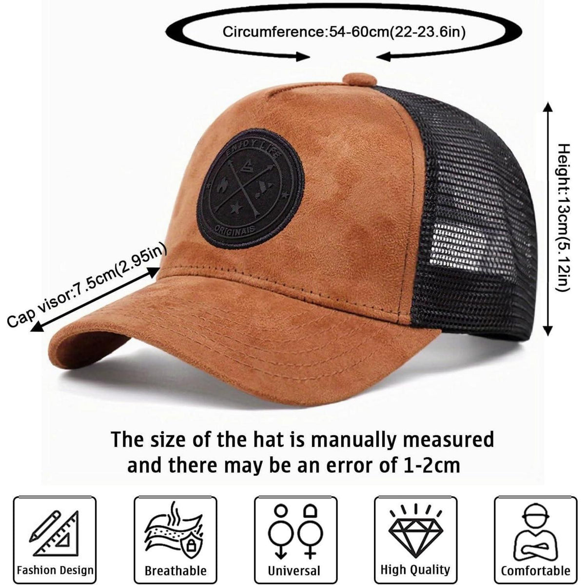 Herren Baseballkappe Einstellbar Braun | Sportlicher Sommerhut mit Mesh Rückseite