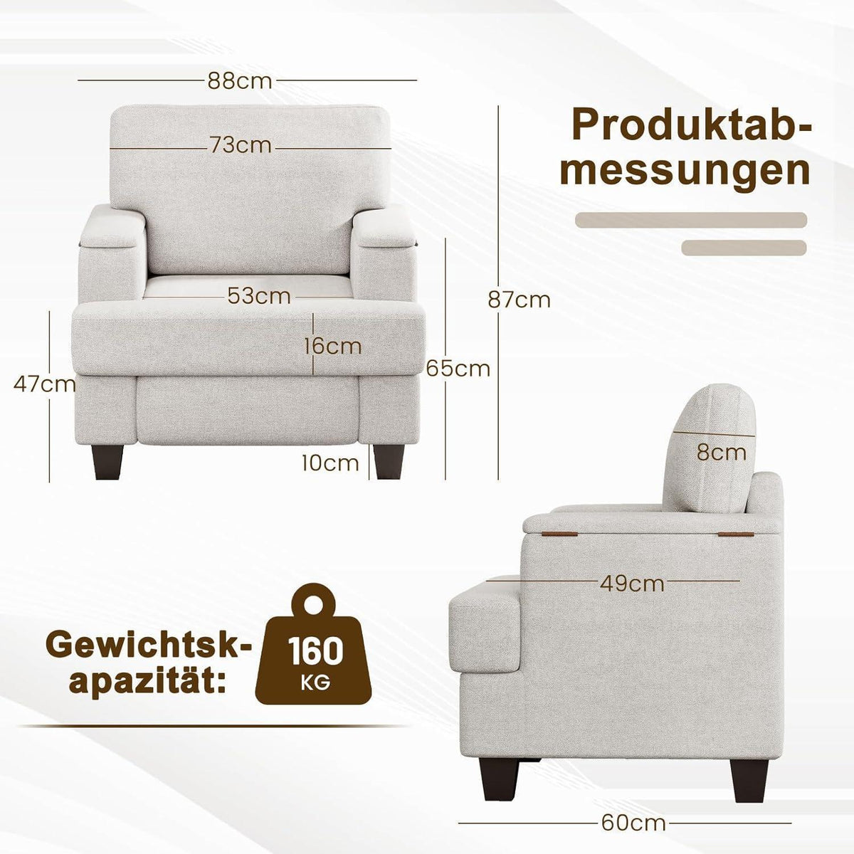 2er Set Ohrensessel mit Stauraum & Kissen – Weiß