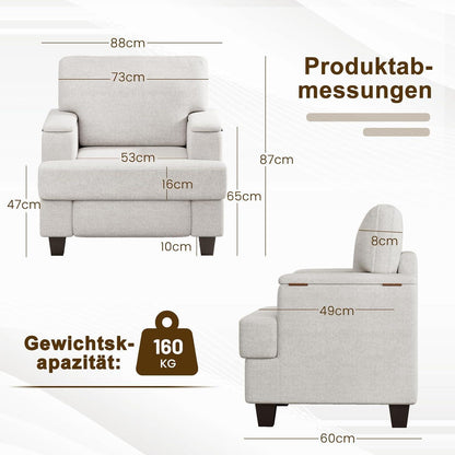 2er Set Ohrensessel mit Stauraum & Kissen – Weiß
