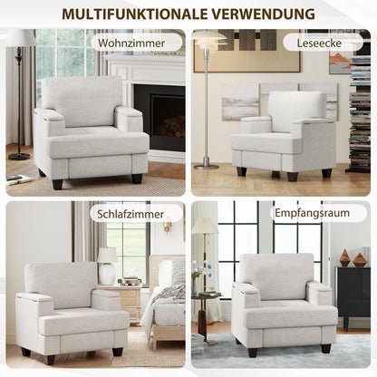 2er Set Ohrensessel mit Stauraum & Kissen – Weiß