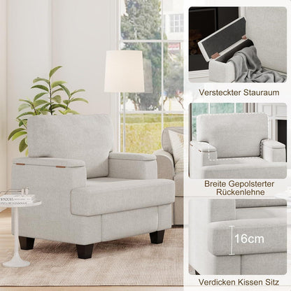 2er Set Ohrensessel mit Stauraum & Kissen – Weiß