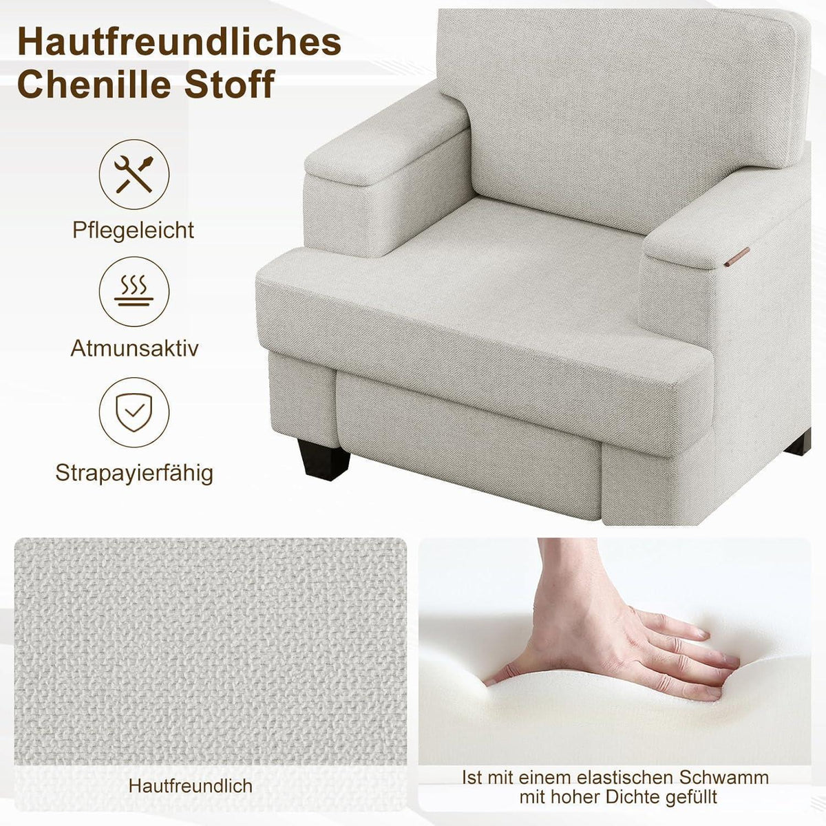 2er Set Ohrensessel mit Stauraum & Kissen – Weiß