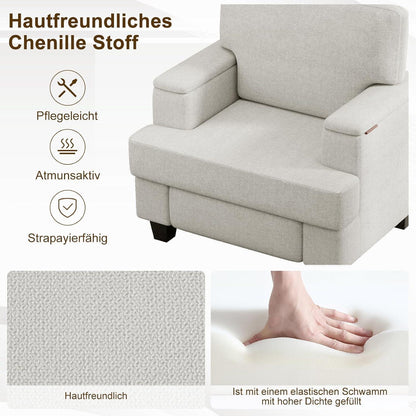 2er Set Ohrensessel mit Stauraum & Kissen – Weiß
