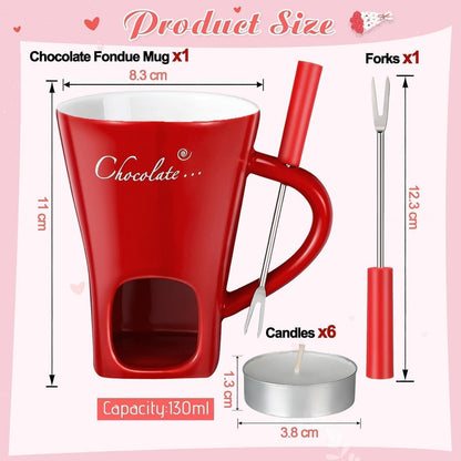 Schokofondue Tasse Set mit Gabel & 6 Teelichtern – Keramik