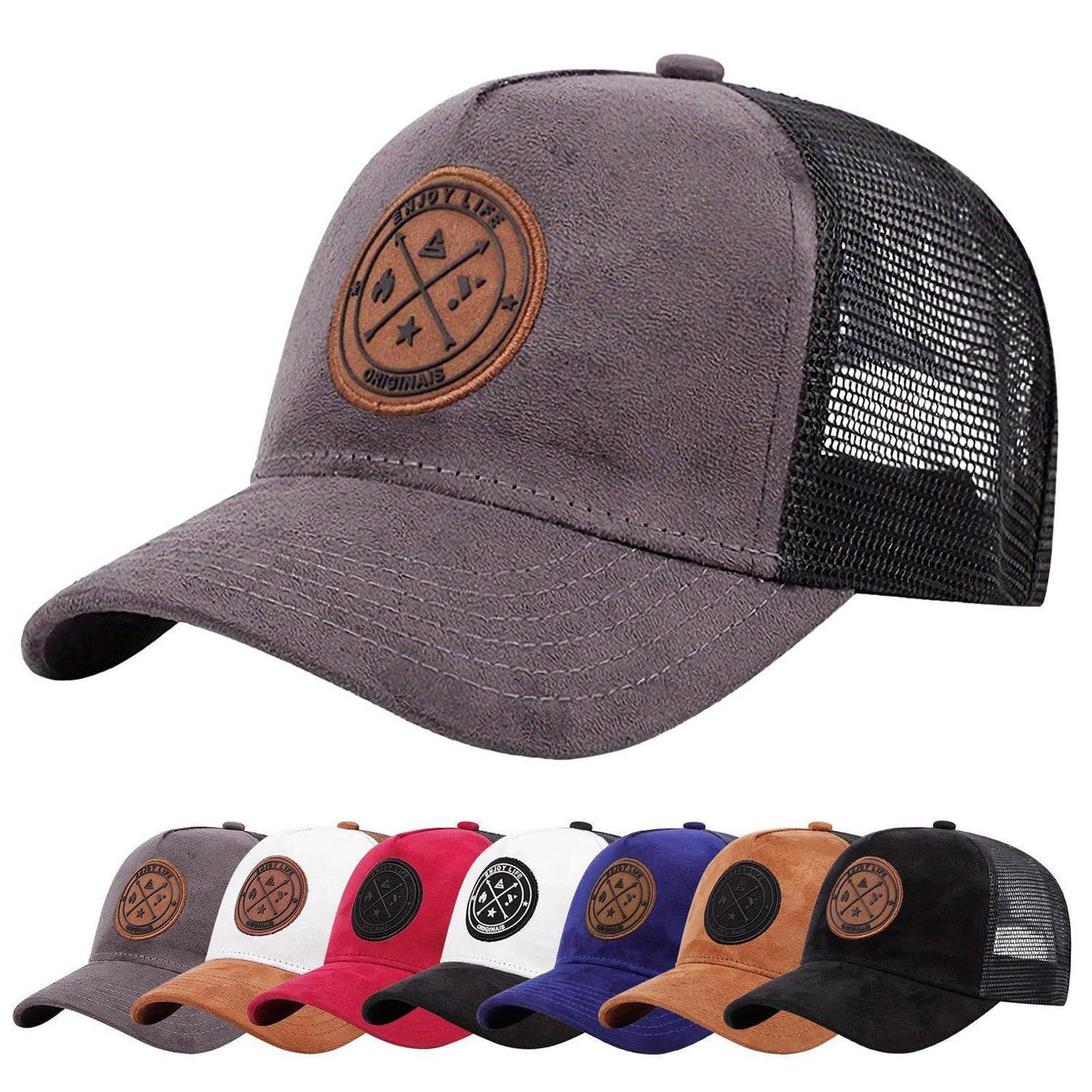 Herren Baseballkappe Einstellbar Grau | Sportlicher Sommerhut mit Mesh Rückseite