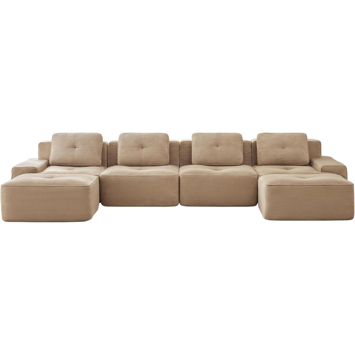 Modulares Cord Sofa 4-Sitzer mit Hockern – Beige Tiefsitz Eckcouch