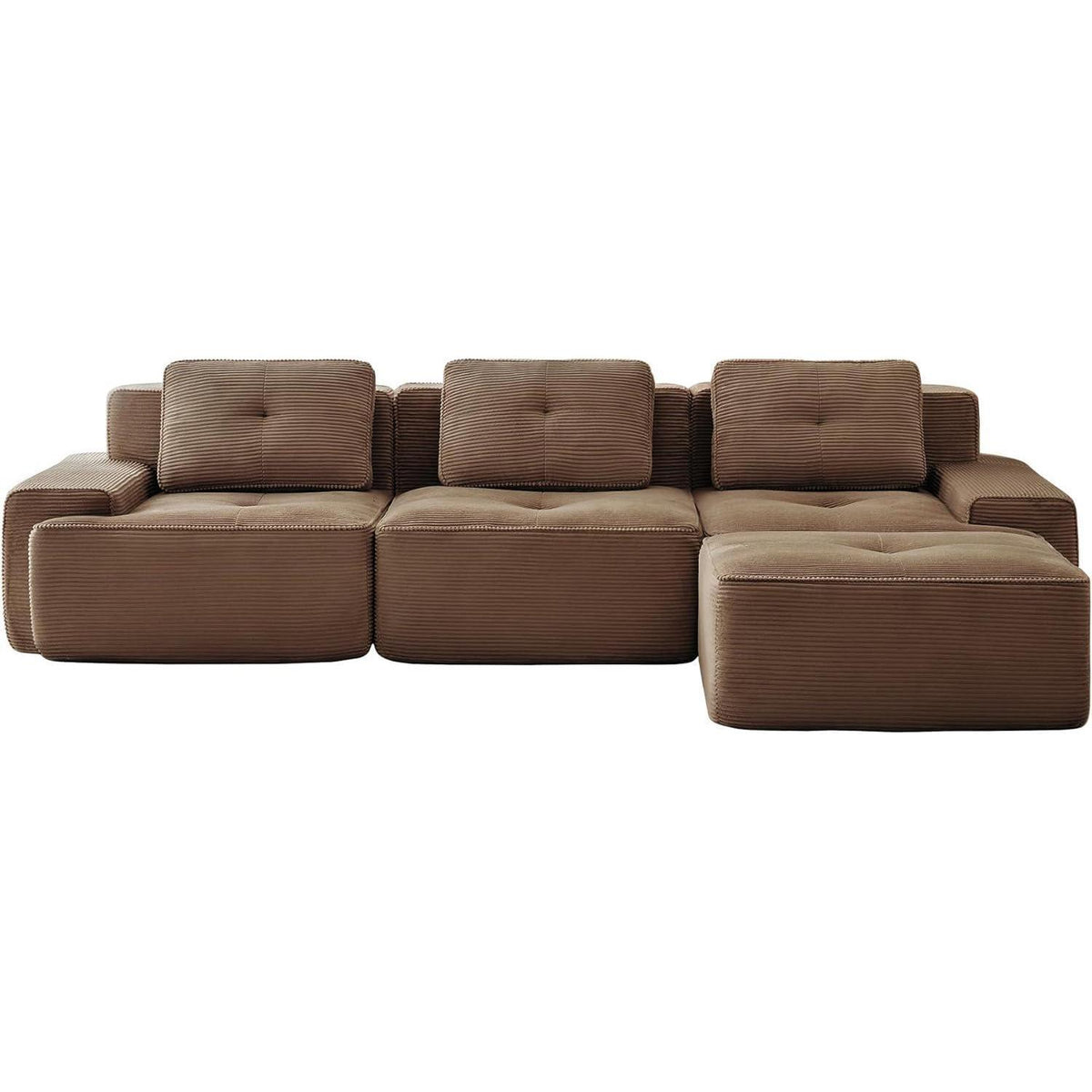 Modularer 3-Sitzer Cord Sofa mit Hocker – Tiefsitz & Komfort