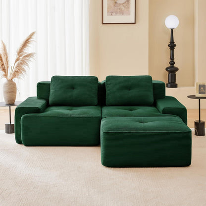 Modularer 2-Sitzer Cord-Sofa mit Hocker – Tiefsitz & Flexibel