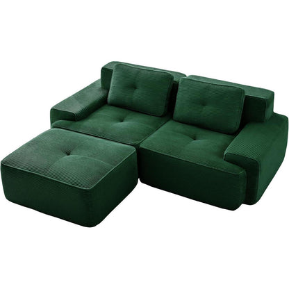 Modularer 2-Sitzer Cord-Sofa mit Hocker – Tiefsitz & Flexibel