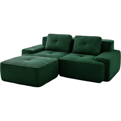 Modularer 2-Sitzer Cord-Sofa mit Hocker – Tiefsitz & Flexibel