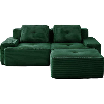 Modularer 2-Sitzer Cord-Sofa mit Hocker – Tiefsitz & Flexibel