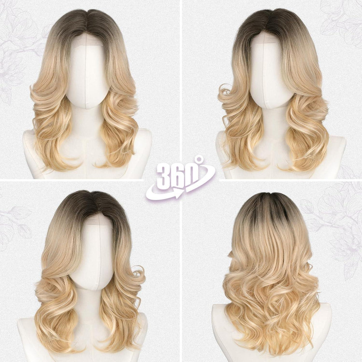 Blond Ombre Wellenperücke Schulterlang mit Pony