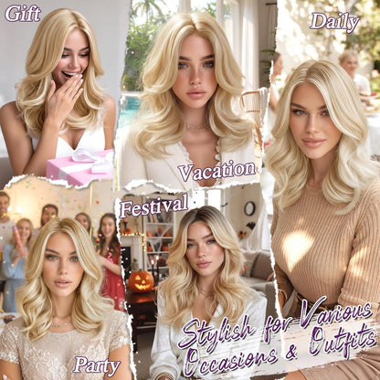 Blond Ombre Wellenperücke Schulterlang mit Pony