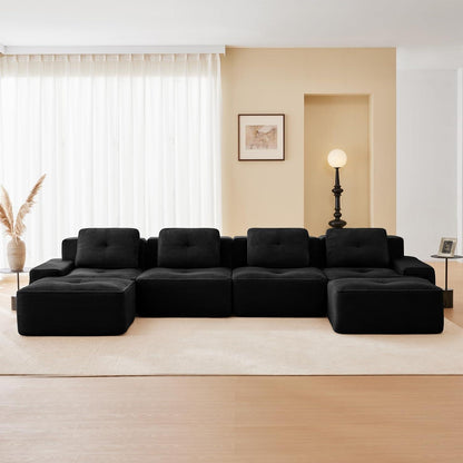 Modularer Cord-Ecksofa 4-Sitzer mit Hockern & Tiefsitz