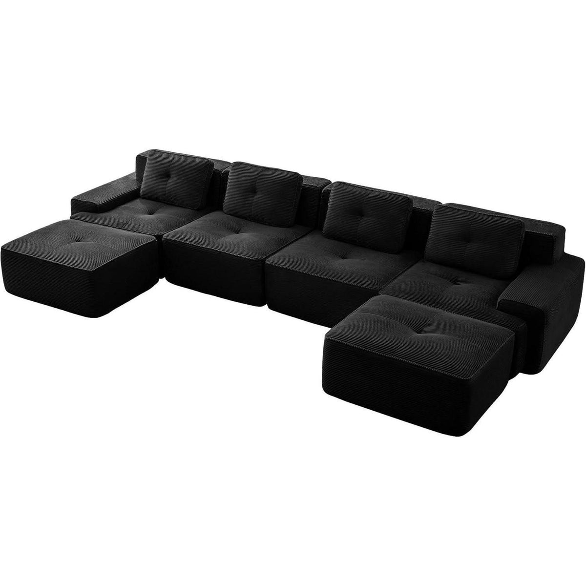 Modularer Cord-Ecksofa 4-Sitzer mit Hockern & Tiefsitz