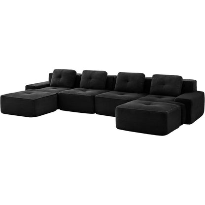 Modularer Cord-Ecksofa 4-Sitzer mit Hockern & Tiefsitz