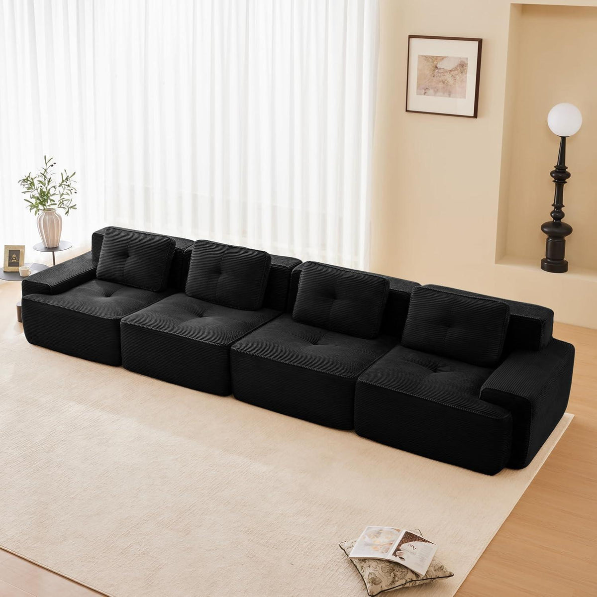 Modulares 4-Sitzer Cord Sofa – Tiefsitz & Komfort