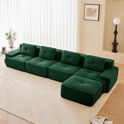 Modularer 4-Sitzer Cord-Ecksofa mit Hocker – Tiefsitz & Komfort