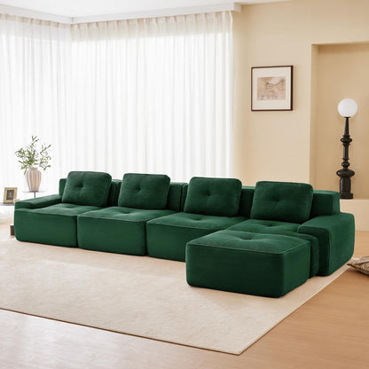 Modularer 4-Sitzer Cord-Ecksofa mit Hocker – Tiefsitz & Komfort