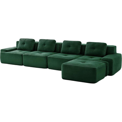 Modularer 4-Sitzer Cord-Ecksofa mit Hocker – Tiefsitz & Komfort