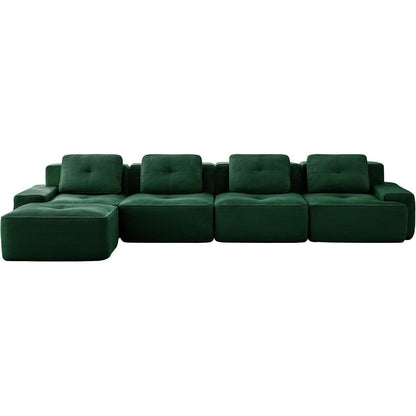 Modularer 4-Sitzer Cord-Ecksofa mit Hocker – Tiefsitz & Komfort