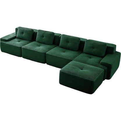 Modularer 4-Sitzer Cord-Ecksofa mit Hocker – Tiefsitz & Komfort