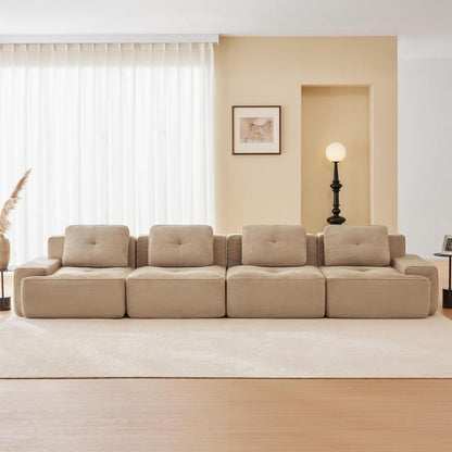 Modularer 4-Sitzer Cord Sofa | Beige Eckcouch Tiefsitz