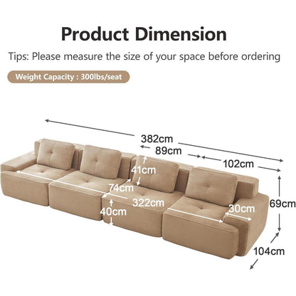 Modularer 4-Sitzer Cord Sofa | Beige Eckcouch Tiefsitz