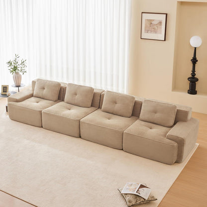 Modularer 4-Sitzer Cord Sofa | Beige Eckcouch Tiefsitz