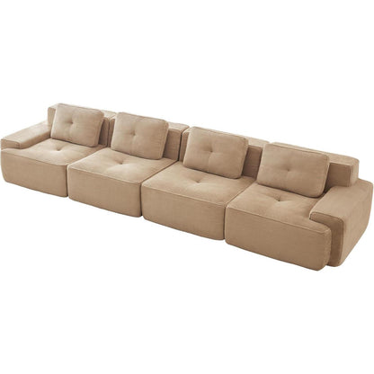 Modularer 4-Sitzer Cord Sofa | Beige Eckcouch Tiefsitz
