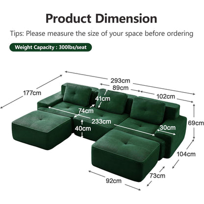 Modularer 2-Sitzer Cord-Sofa mit Hockern – Tiefsitz & Flexibel