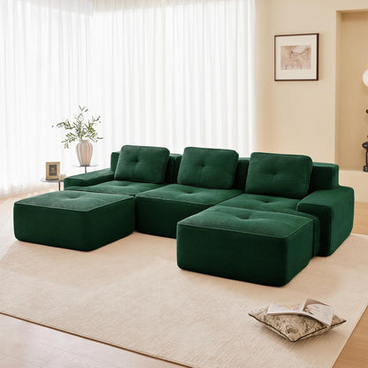 Modularer 2-Sitzer Cord-Sofa mit Hockern – Tiefsitz & Flexibel