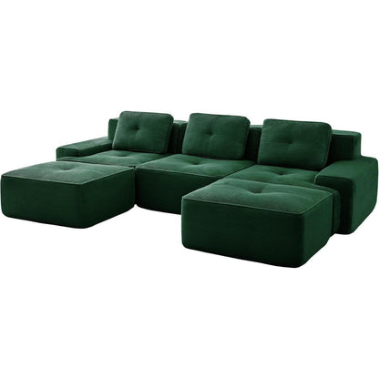 Modularer 2-Sitzer Cord-Sofa mit Hockern – Tiefsitz & Flexibel