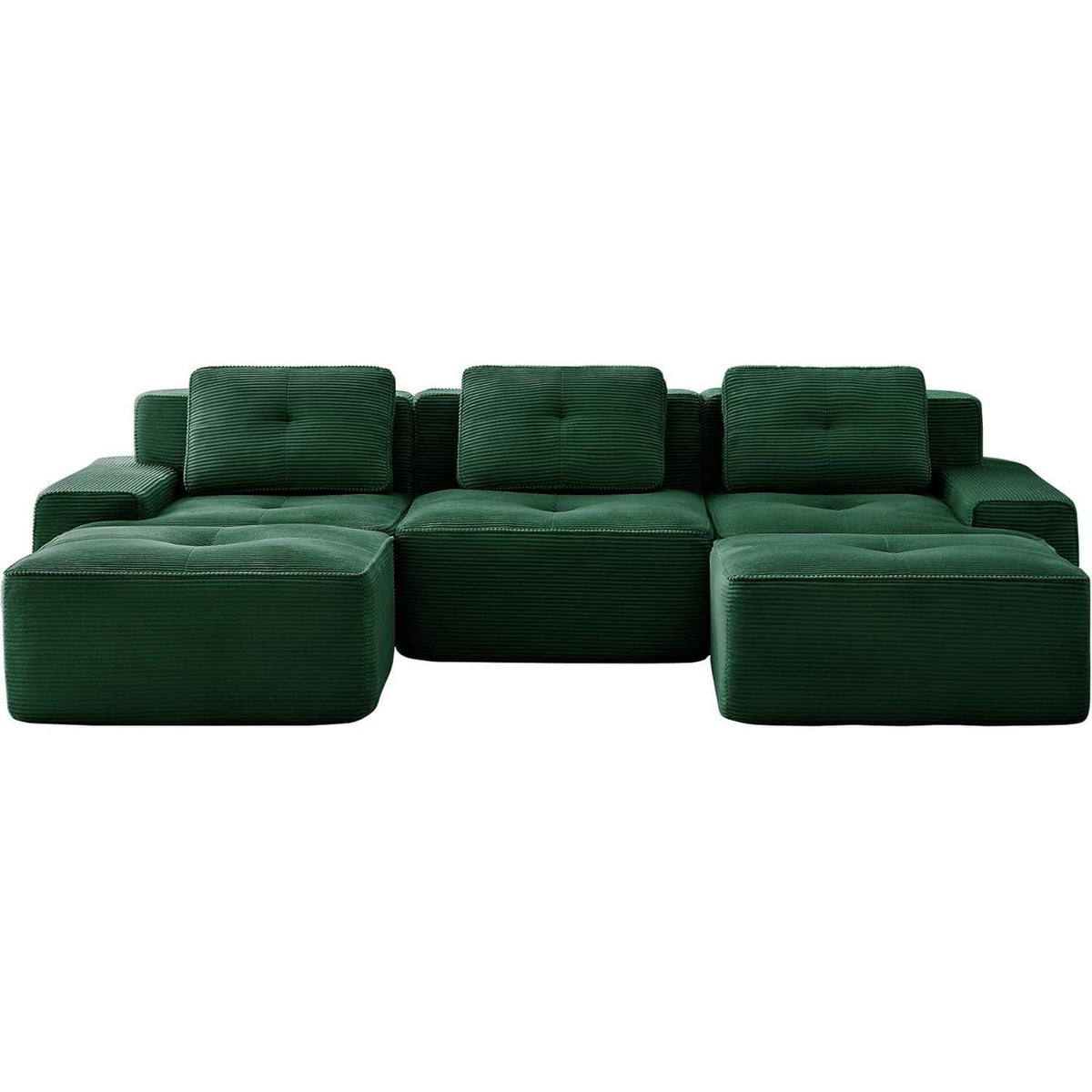 Modularer 2-Sitzer Cord-Sofa mit Hockern – Tiefsitz & Flexibel