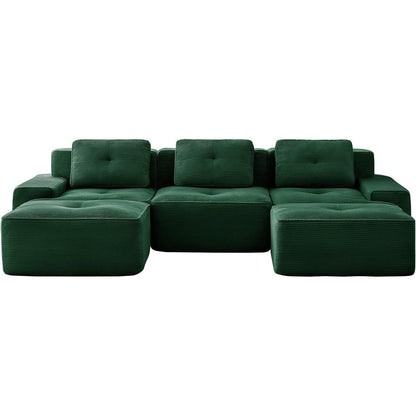 Modularer 2-Sitzer Cord-Sofa mit Hockern – Tiefsitz & Flexibel