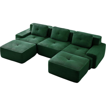 Modularer 2-Sitzer Cord-Sofa mit Hockern – Tiefsitz & Flexibel