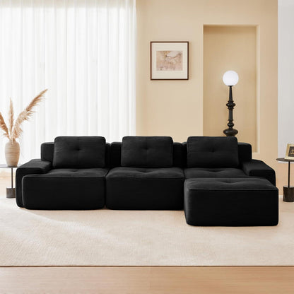 Modularer 3-Sitzer Cord Sofa mit Hocker – Tiefsitz & Komfort