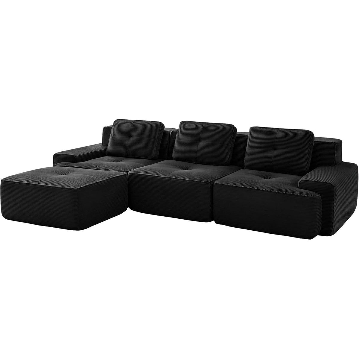 Modularer 3-Sitzer Cord Sofa mit Hocker – Tiefsitz & Komfort