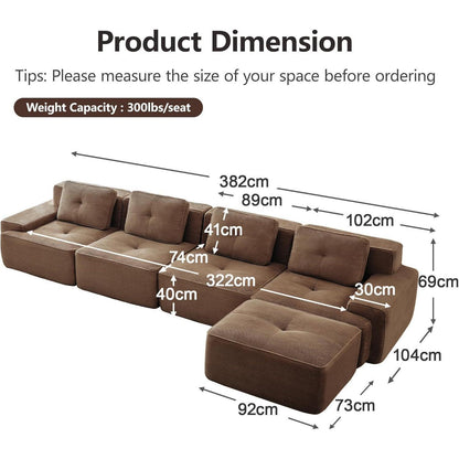 Modularer 4-Sitzer Cord Sofa mit Hocker – Tiefsitz & Komfort