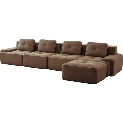 Modularer 4-Sitzer Cord Sofa mit Hocker – Tiefsitz & Komfort