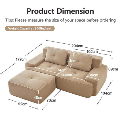 Modulares Cord Sofa 2-Sitzer + Hocker – Tiefsitz & Komfort