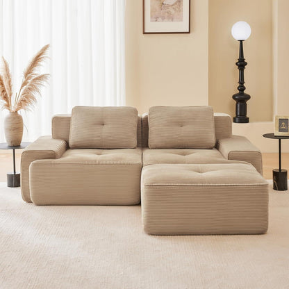 Modulares Cord Sofa 2-Sitzer + Hocker – Tiefsitz & Komfort