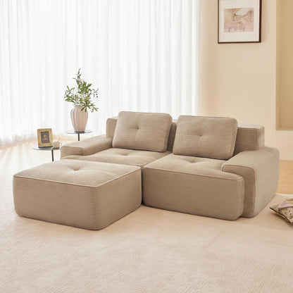 Modulares Cord Sofa 2-Sitzer + Hocker – Tiefsitz & Komfort