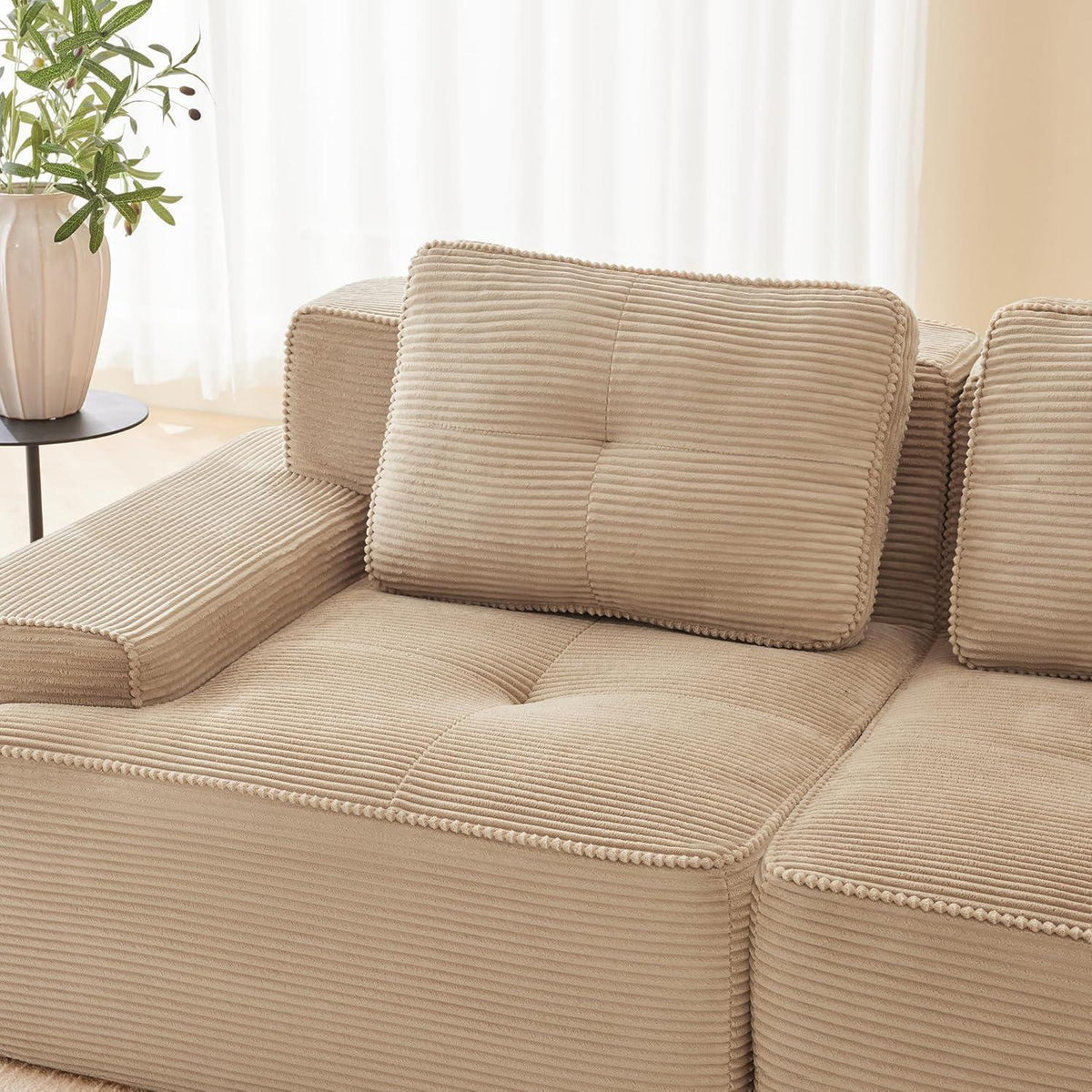 Modulares Cord Sofa 2-Sitzer + Hocker – Tiefsitz & Komfort