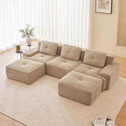 Modulares Cord Sofa 2-Sitzer + Hocker – Tiefsitz & Flexibel