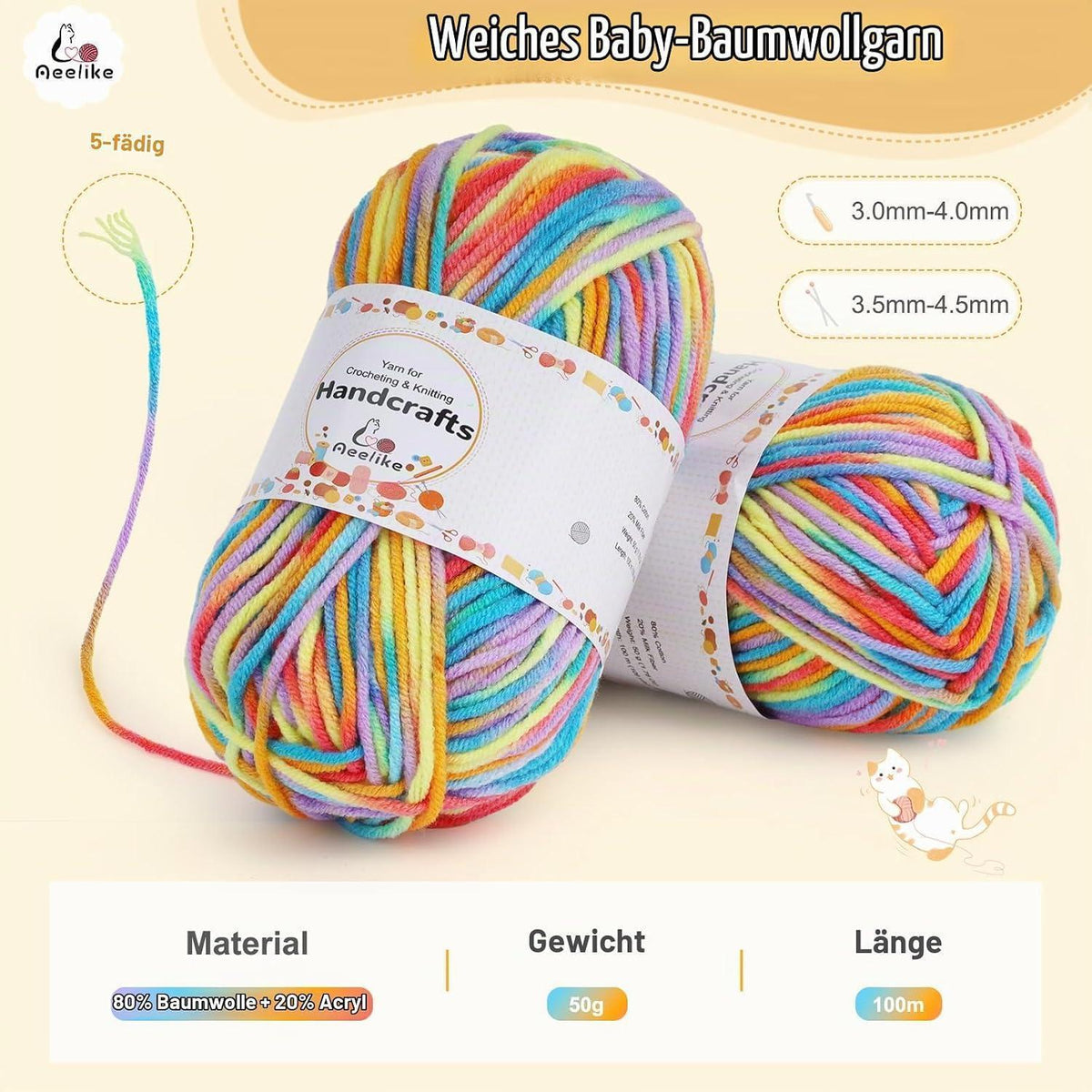 Farbverlauf Wolle Set 12x50g | Weiche Babywolle zum Stricken & Häkeln