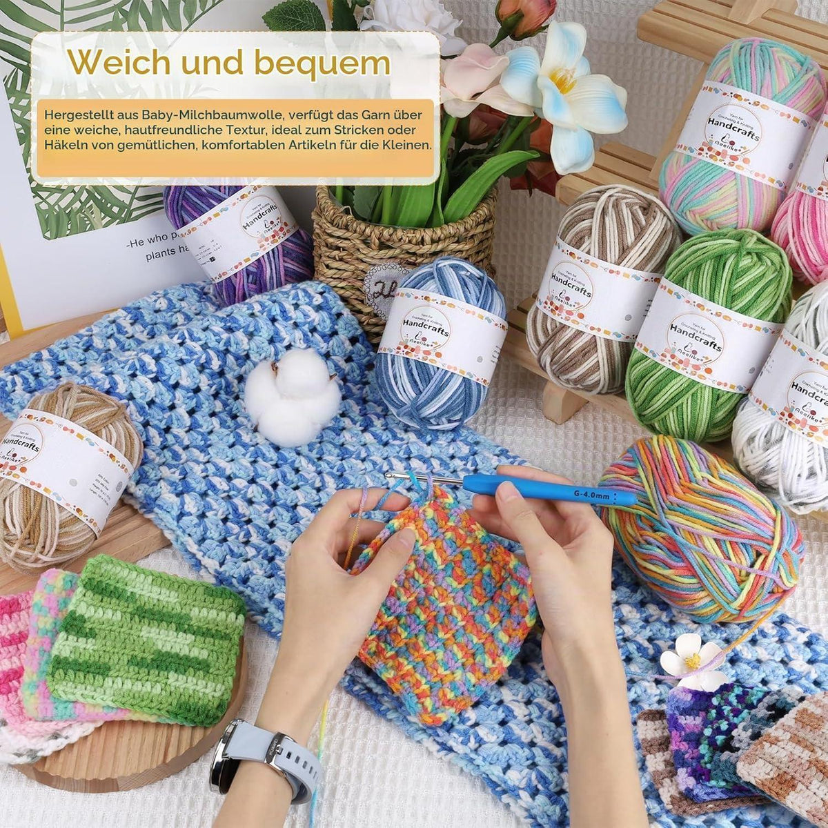 Farbverlauf Wolle Set 12x50g | Weiche Babywolle zum Stricken & Häkeln