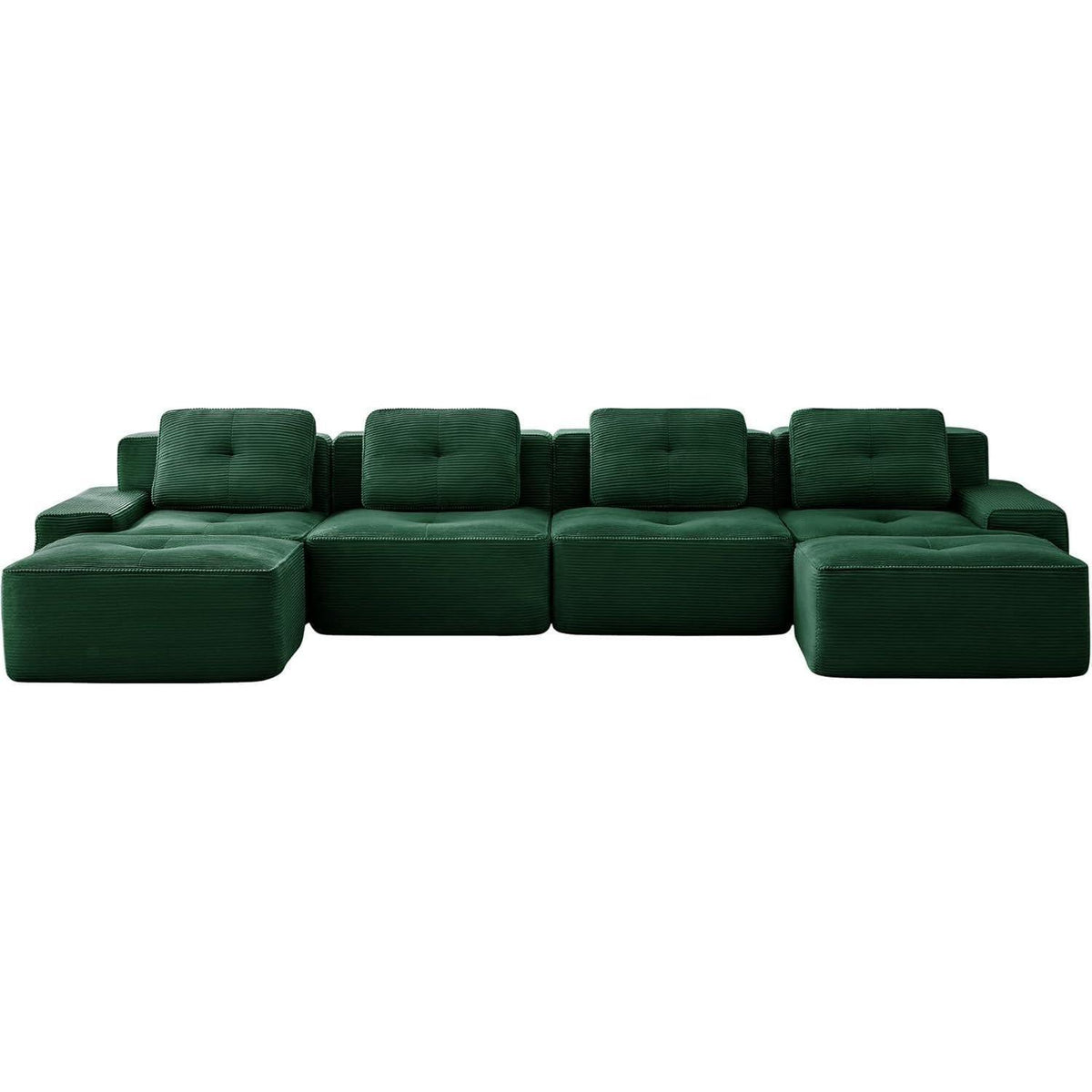Modularer 4-Sitzer Cord-Ecksofa mit Hockern & Tiefsitz (Grün)