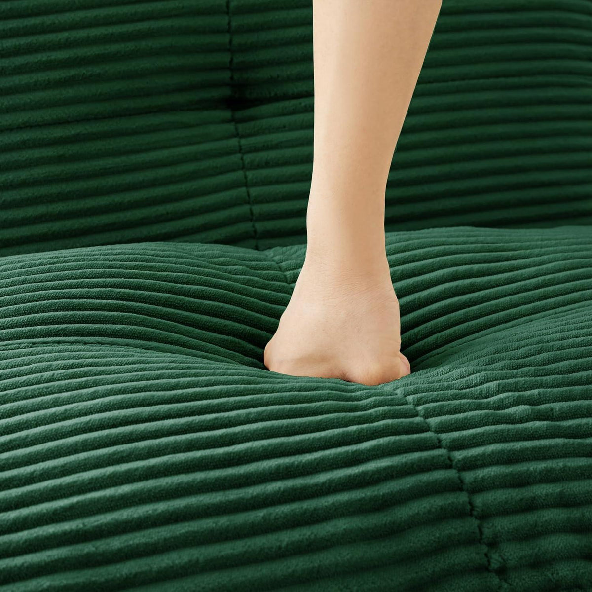 Modularer 4-Sitzer Cord-Ecksofa mit Hockern & Tiefsitz (Grün)