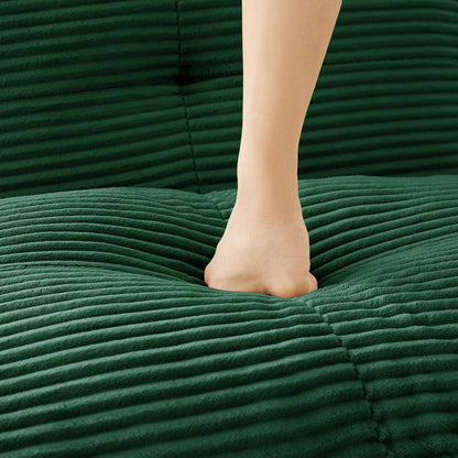 Modularer 4-Sitzer Cord-Ecksofa mit Hockern & Tiefsitz (Grün)